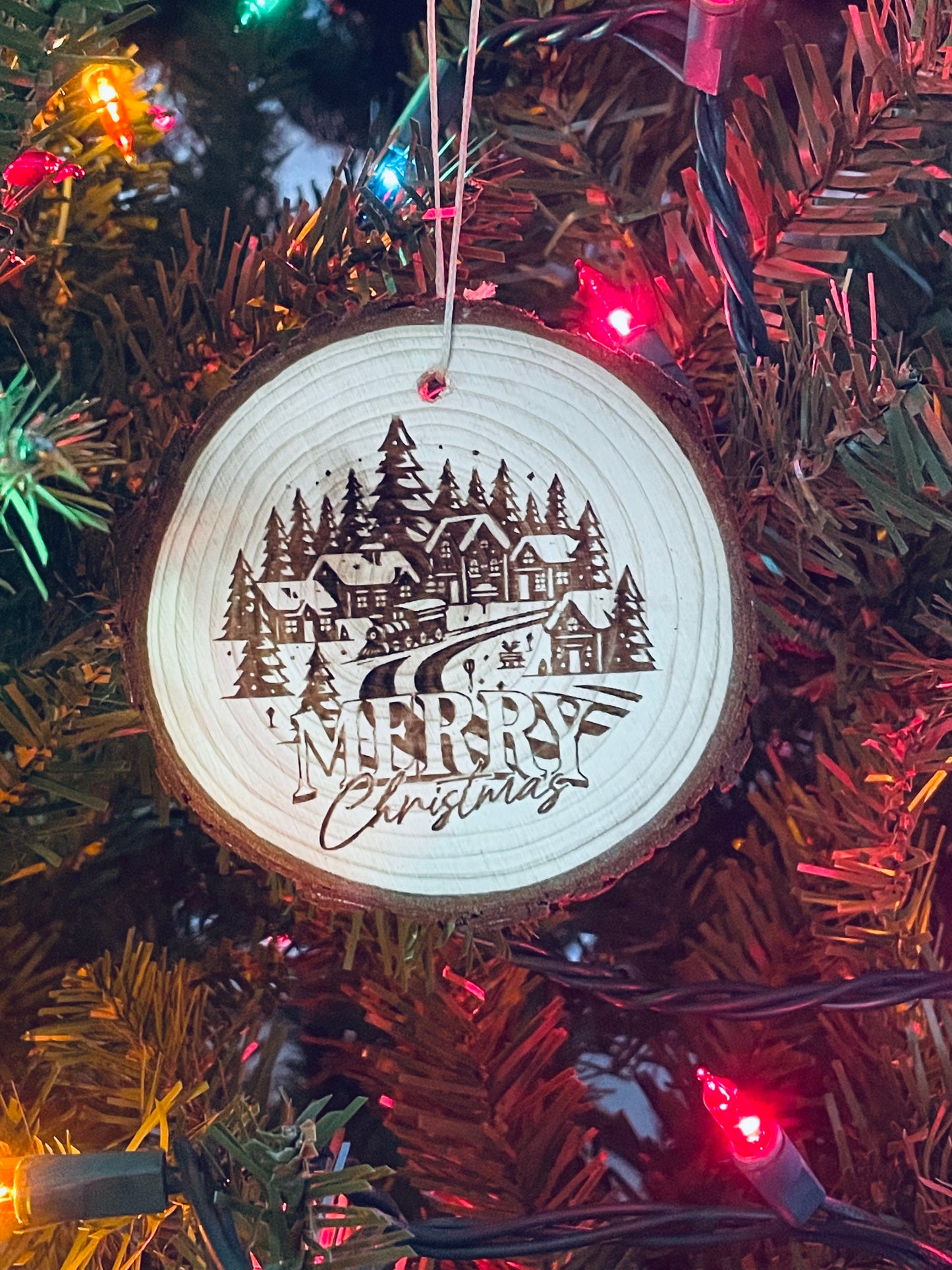 Merry Christmas Wood Ornament or Cork Coasters