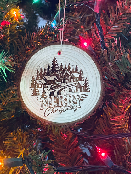 Merry Christmas Wood Ornament or Cork Coasters