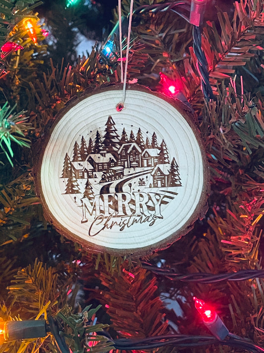 Merry Christmas Wood Ornament or Cork Coasters