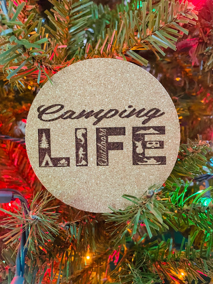 Camp Life Wood Ornament or Cork Coasters