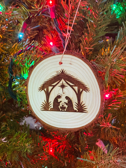 Manger #1 Wood Ornament or Cork Coasters